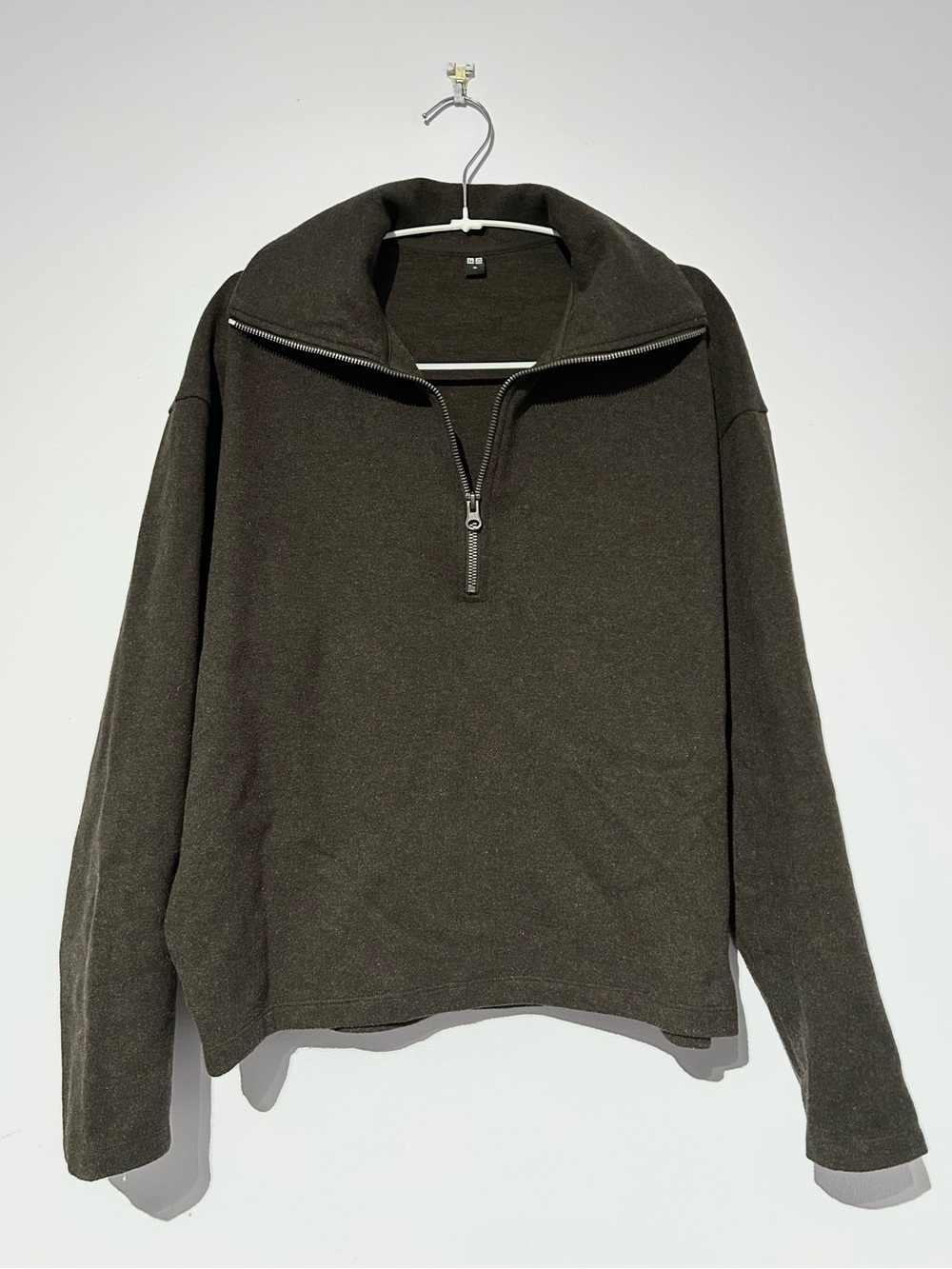UNIQLO brushed half zip sweater (dark olive)